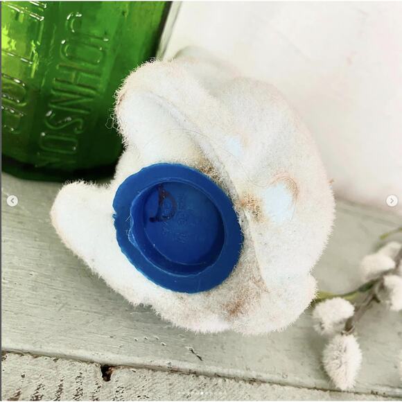 Vintage Flocked Fuzzy Easter Bunny Pink OR Blue Bank Glass Plastic Eye BOTH - Picture 6 of 10